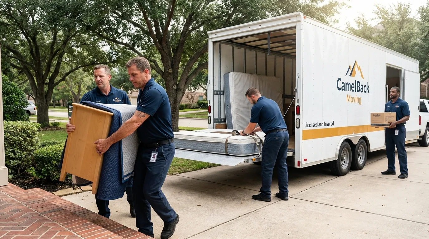 Crew loading residential truck for cross-state move from Electric City, WA