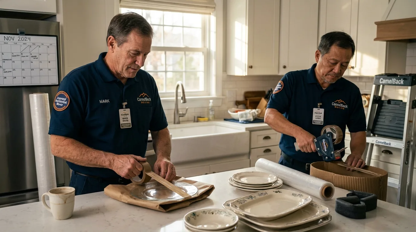 Professional crew packing kitchen dishware in Electric City, WA